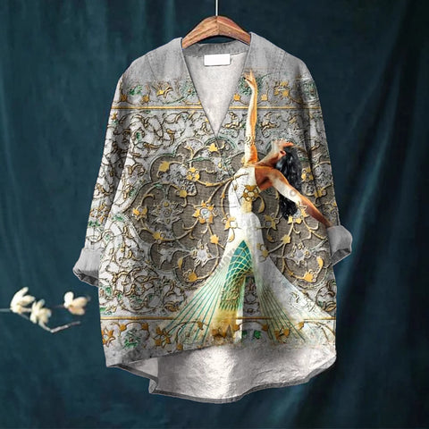 Lässiges Damen-T-Shirt mit Rundhalsausschnitt und lockerem Druck in großen Größen m301276 