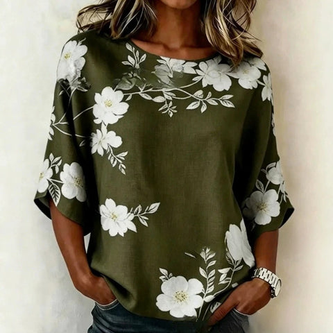 3D printed floral pattern loose versatile top m303041-2