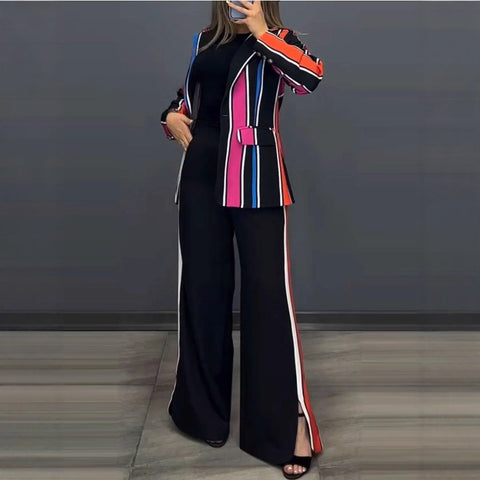 Women's fashion temperament elegant striped suit two-piece set m302313