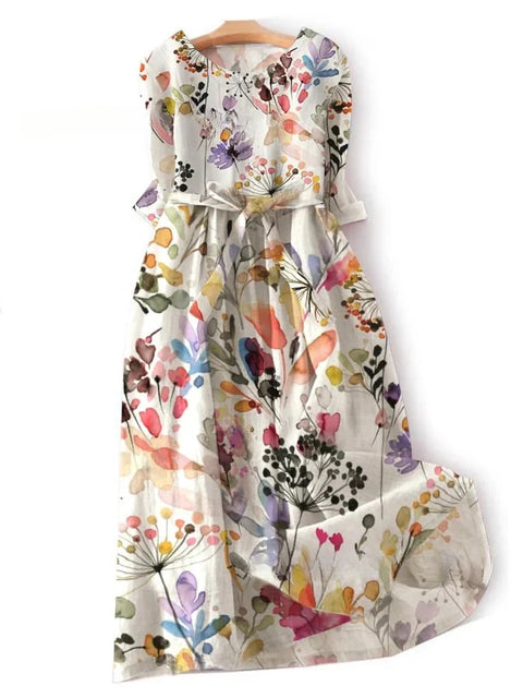 Women's loose crew neck fashion high-end long-sleeved printed dress m301049