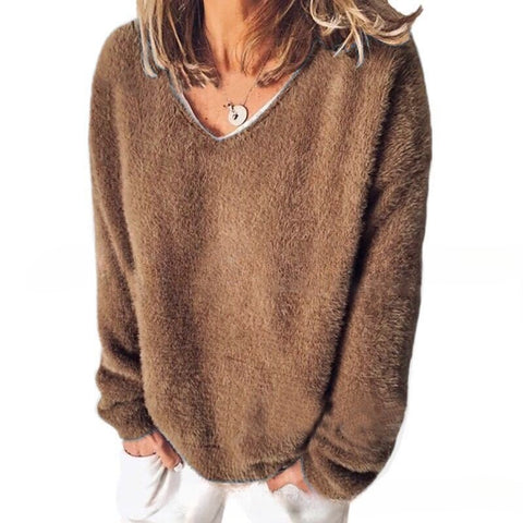 Autumn women's new v-neck long-sleeved loose casual sweater fleece shirt m302117