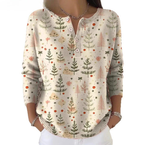 Vintage 3D digital printing four-button stand-up collar Polo sweater women m302158