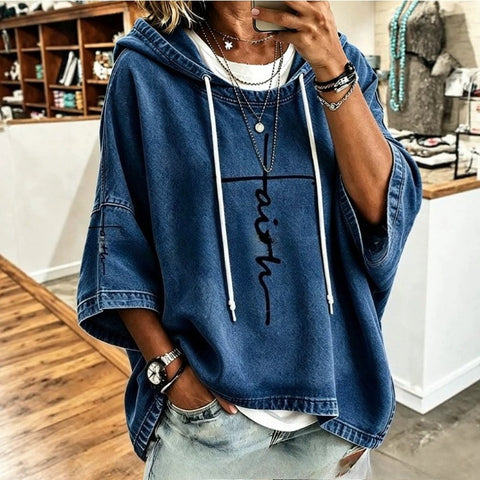 Autumn new women's print hooded long-sleeved drawstring sweater m303207