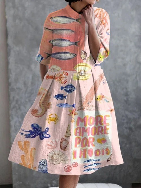 Elastic hemp short shirt dress floral Japanese vacation style pendulum skirt m303187
