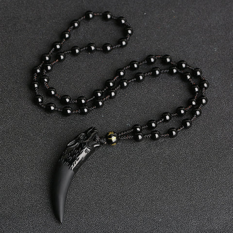 Wolf tooth pendant, natural ice obsidian couple necklace, crystal jewelry m3331247