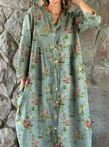 Women's Loose Crew Neck Fashion Premium Long Sleeve Printed Shirt Dress m301050