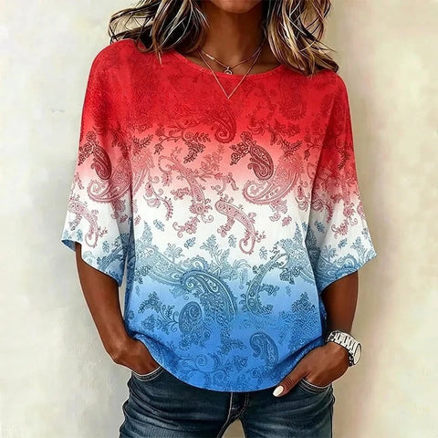 3D printed floral pattern loose versatile top m303041-1