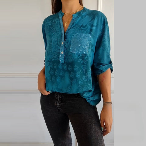 Women's fashion high-end temperament elegant printed shirt top m302310