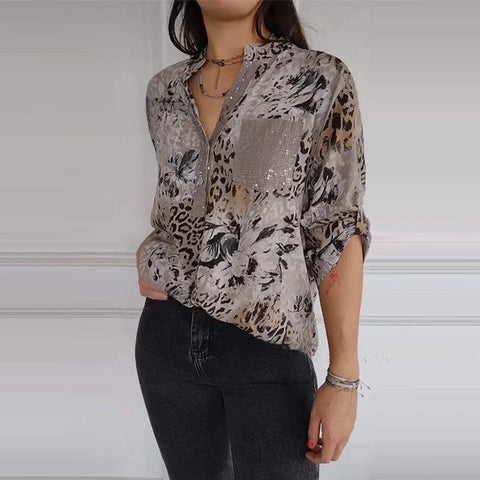Women's fashion high-end temperament elegant printed shirt top m302310