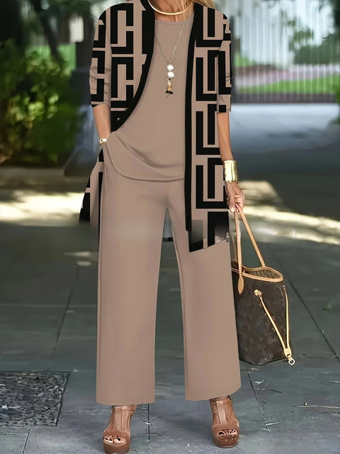 3D printed 3-piece cardigan + vest + trousers fashionable wear m302849