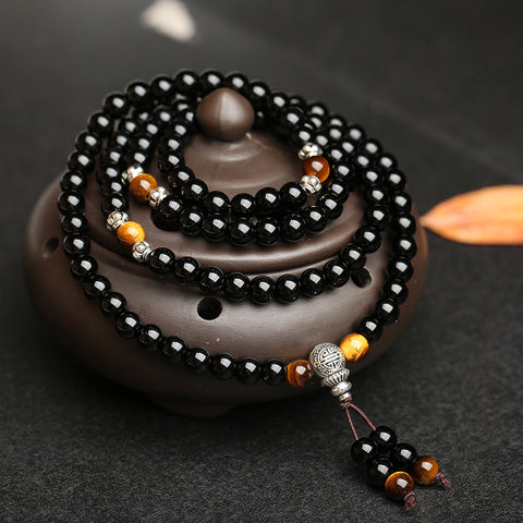Damenarmband aus Tigerauge-Stein, Ethno-Stil, 108 Buddha-Perlen, mehrkreisiger Kristall m3331296