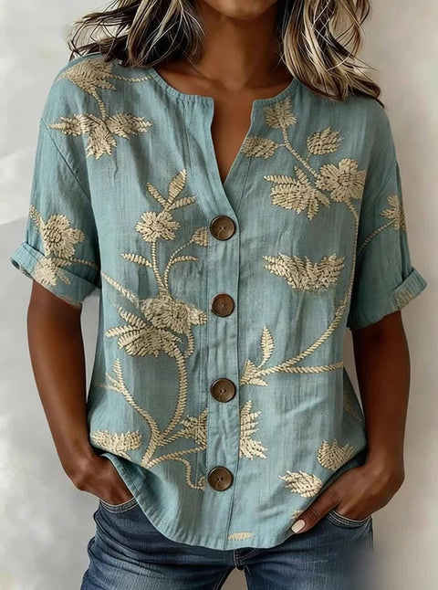 V-neck shirt long-sleeved printed button-down women's shirt m302710
