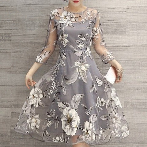 Eugen yarn seven-quarter sleeve crew neck fashion medium and long women's big swing skirt FF303506