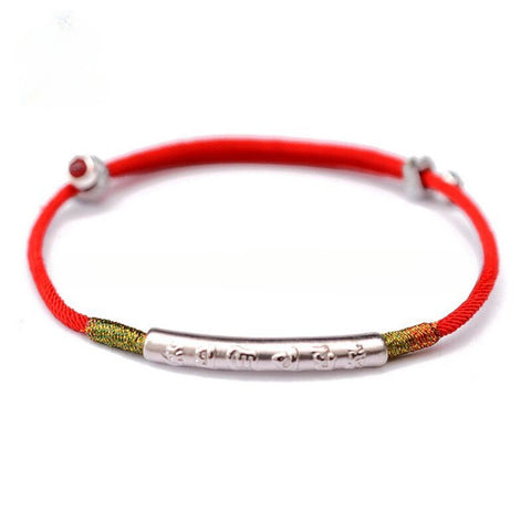 Six-character mantra bracelet 999 silver-plated red rope Chinese knot woven hand rope m3331255