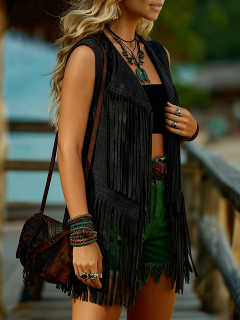 Thick fringed vest girls suede loose loose slim sleeveless vest women FF303321