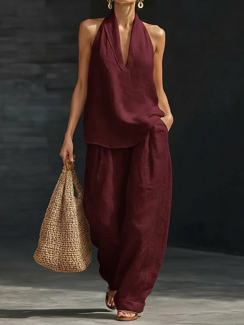 Women's linen two-piece vest vest set commuter m302512