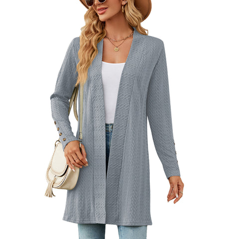 Neue einfarbige Button-Down-Strickjacke mit langen Ärmeln und lockerem Schnitt m300426 