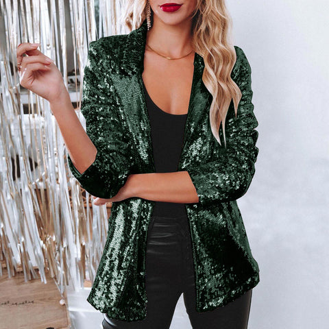 Cardigan lapel long-sleeved sequined casual blazer women's m302080