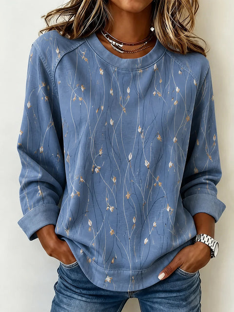 3D printed long-sleeved loose splicing round neck women's sweater FF303273