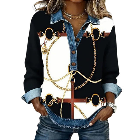 Solid color lapel trendy fashion long-sleeved pullover shirt FF303425
