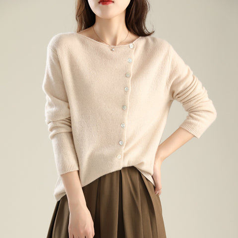 New knitted sweater single-breasted cardigan women's low round neck thin knitted outer m302094