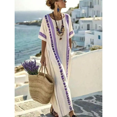 Holiday long striped embroidered dress m302762