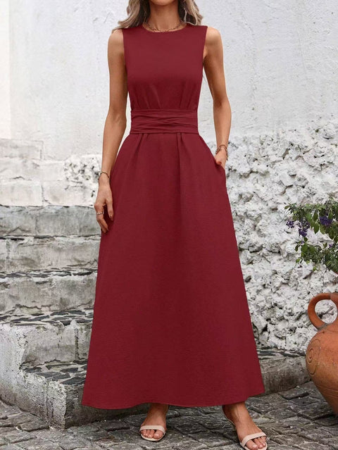 Solid color casual strap sleeveless cotton dress m302806