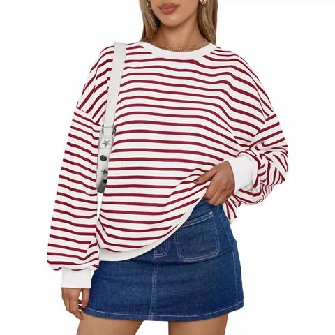 Herbst und Winter neue Farbe gestreiften Rundhalsausschnitt lose Sweatshirt Pullover m300527 