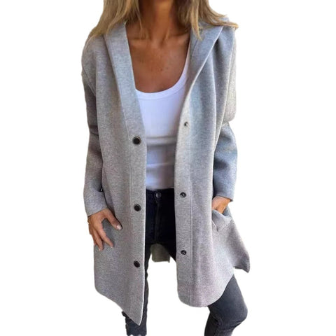 Einfarbige, lässige einreihige Kapuzenjacke für Herbst und Winter m300432 