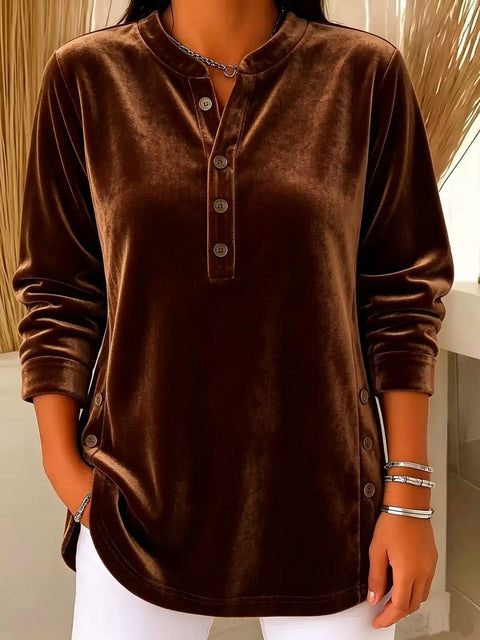 Women's Velvet Casual Loose V-Neck Button Long Sleeve Women's Shirt FF303380