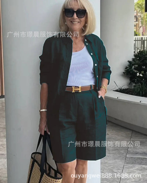 Women's cardigan top shorts two-piece set m302302