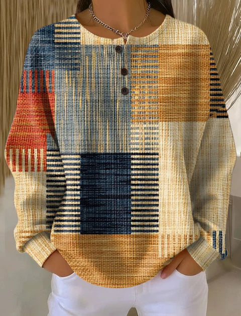 Vintage 3D digital printing four-button stand-up collar Polo sweater women m302158