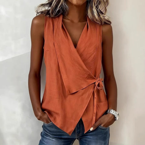 Women's solid color sleeveless lace-up casual shirt FF303330