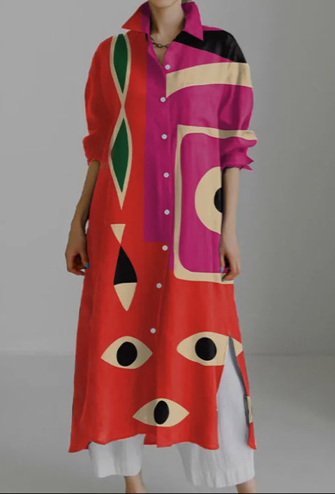 Casual abstract 3D printing autumn and winter long sleeve slit lining m303182