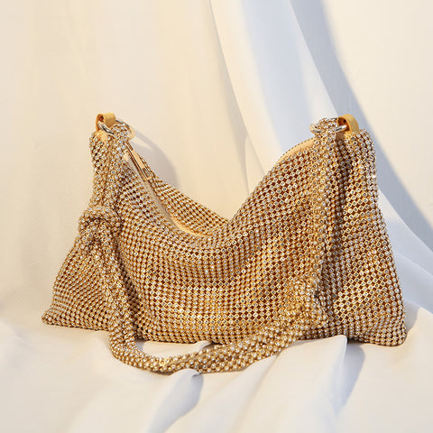 Sac de dîner noué en strass et diamants, sac à aisselle en diamant fait main m3331049