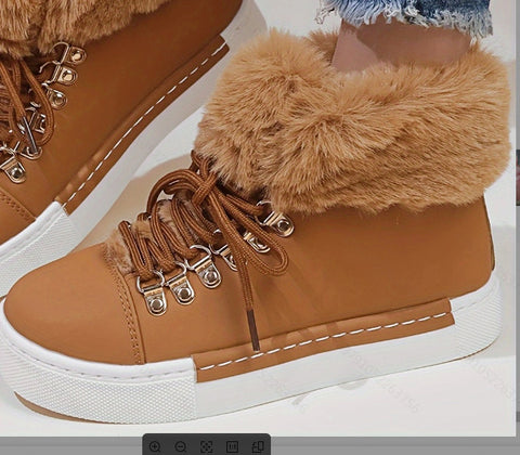 Short long fur leather boots m302293