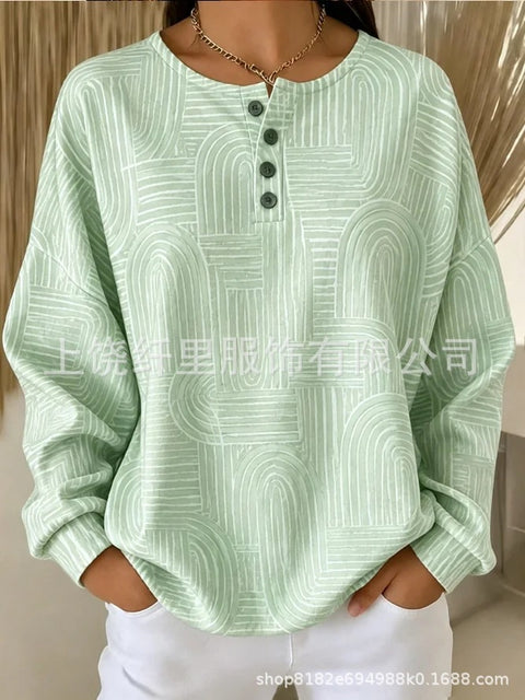 Crew neck 4 buckle spring and autumn fashion pattern 3D printing casual loose women's sweater FF303411 01
