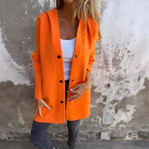 Einfarbige, lässige einreihige Kapuzenjacke für Herbst und Winter m300432 