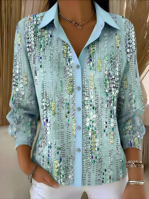 Retro Striped Creative Fashion Versatile Long Sleeve Women's Lapel Shirt