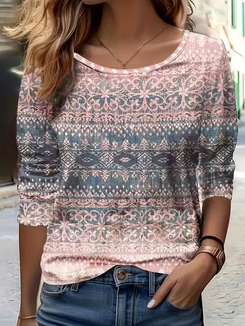 Fashion Casual Trend Printed Women's Long Sleeve Crew Neck Top m302292