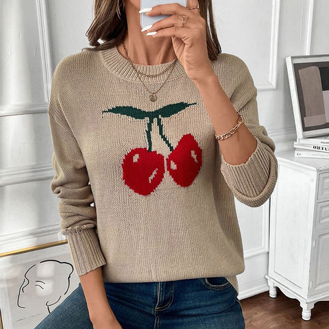 Crew neck cherry pullover sweater m300794