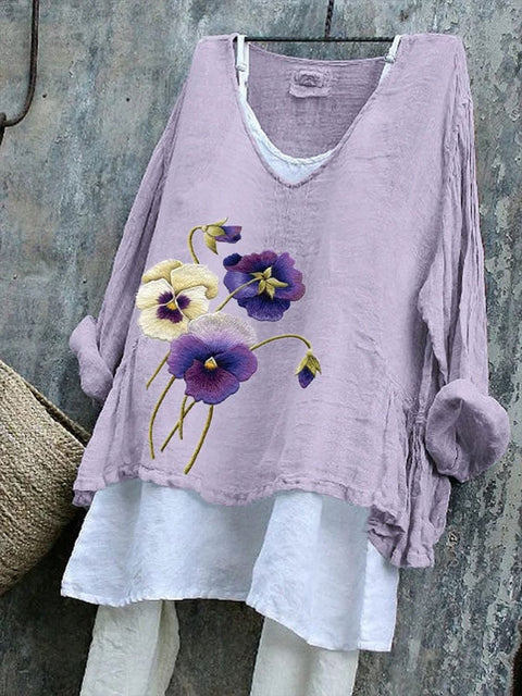 Long-sleeved printed casual pullover loose round neck single-piece T-shirt m301042