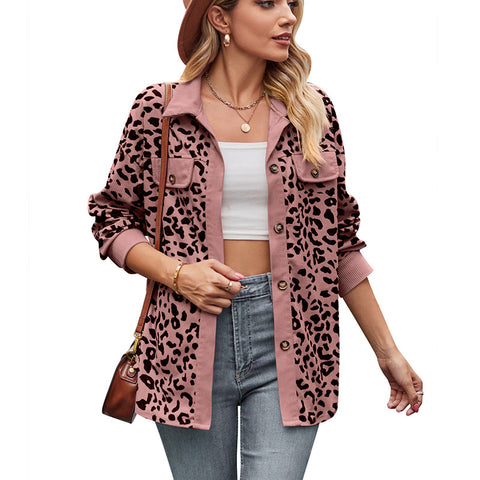 Langarmjacke mit Leopardenmuster und Knöpfen, Hemdjacke, m300523 