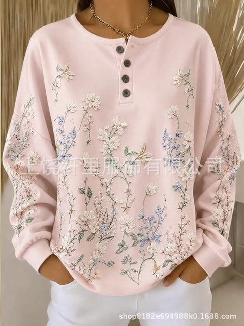 Crew neck 4 buckle spring and autumn fashion pattern 3D printing casual loose women's sweater FF303411 01