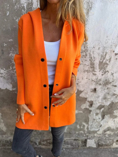 Einfarbige, lässige einreihige Kapuzenjacke für Herbst und Winter m300432 