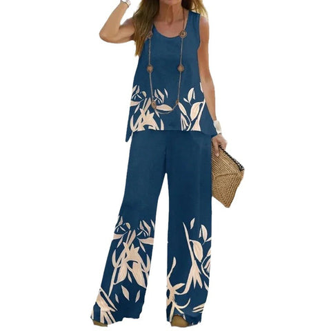 Casual fashion vest trousers set crew neck sleeveless top m301296