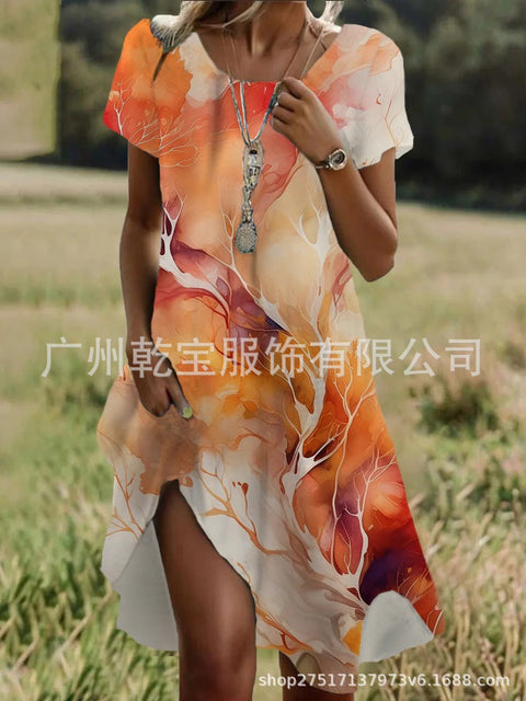 Floral print crew neck casual dress FF303190
