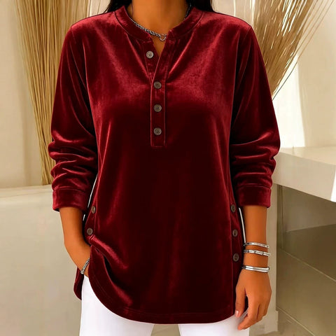 Women's Velvet Casual Loose V-Neck Button Long Sleeve Women's Shirt FF303380
