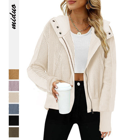 Splicing sweater hooded sweater lazy style zipper hoodie m300474