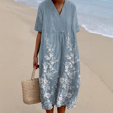 Large size women's shirt short-sleeved dress floral seaside vacation dress m302744